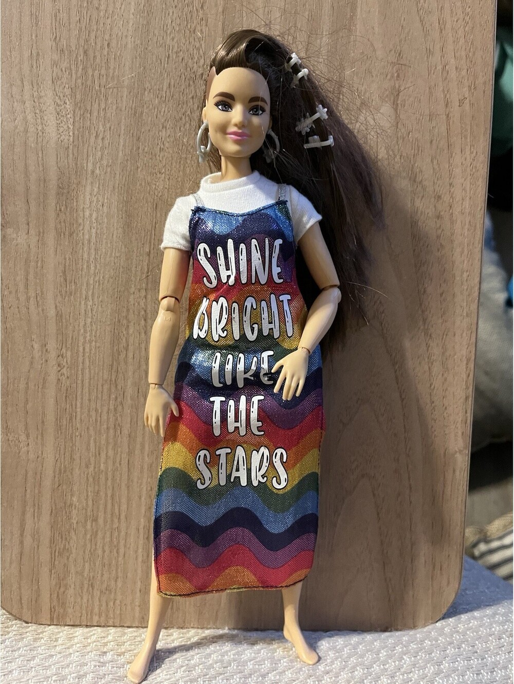 Barbie Extra Doll #9 Curvy Brunette Blue Ruffled Jacket Shine Like The Stars